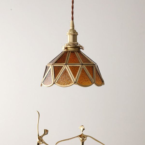 Nordic Vintage Water Pattern Glass Geometric Cone Brass 1-Light Pendant Light - Image 9