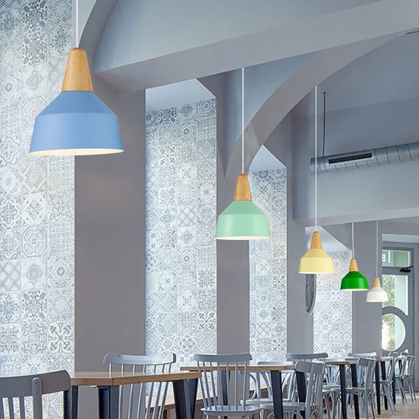 Modern Minimalist Round Cone Trapezoid Iron Wood 1-Light Pendant Light For Living Room - Image 3