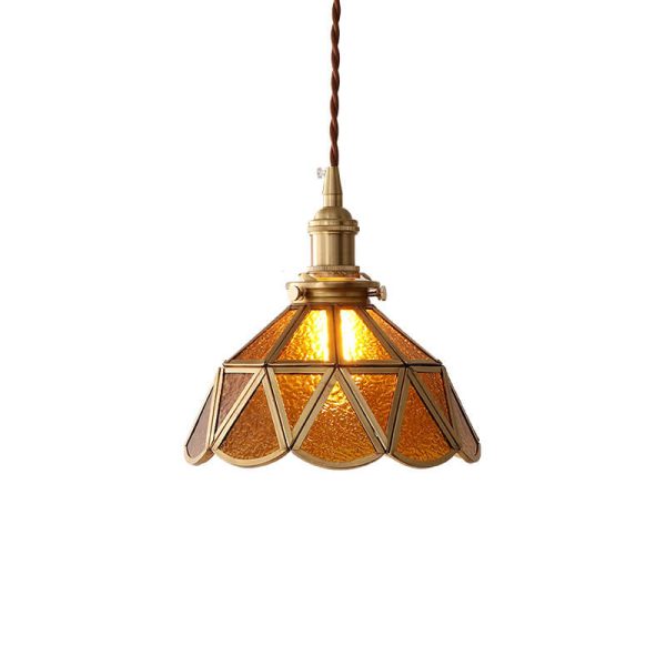 Nordic Vintage Water Pattern Glass Geometric Cone Brass 1-Light Pendant Light - Image 8