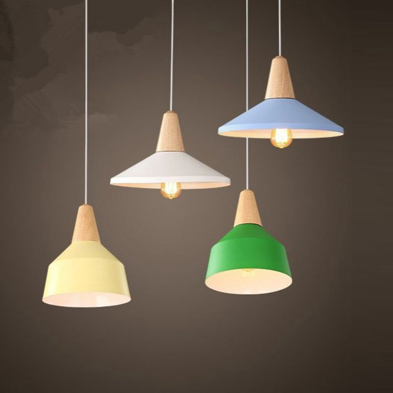 05-a2130b68-36f4-4458-bc36-4cd2818bf29e.jpg Modern Minimalist Round Cone Trapezoid Iron Wood 1-Light Pendant Light For Living Room - Image 1