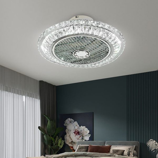 Nordic Simple Crystal Round Frame Design LED Flush Mount Ceiling Fan Light - Image 15