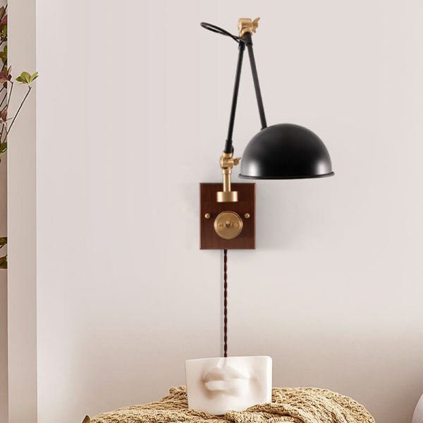 Japanese Vintage Walnut Iron Shade Rotating 1-Light Wall Sconce Lamp - Image 13