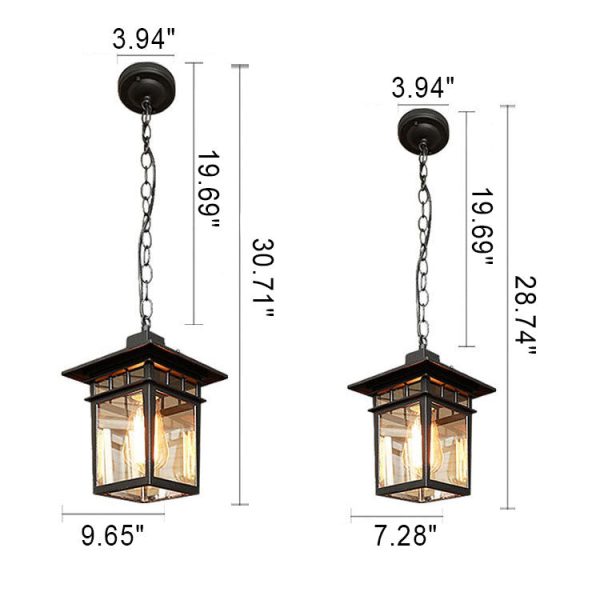 Outdoor European Square Cage Aluminum Glass 1-Light Waterproof Patio Pendant Light - Image 7