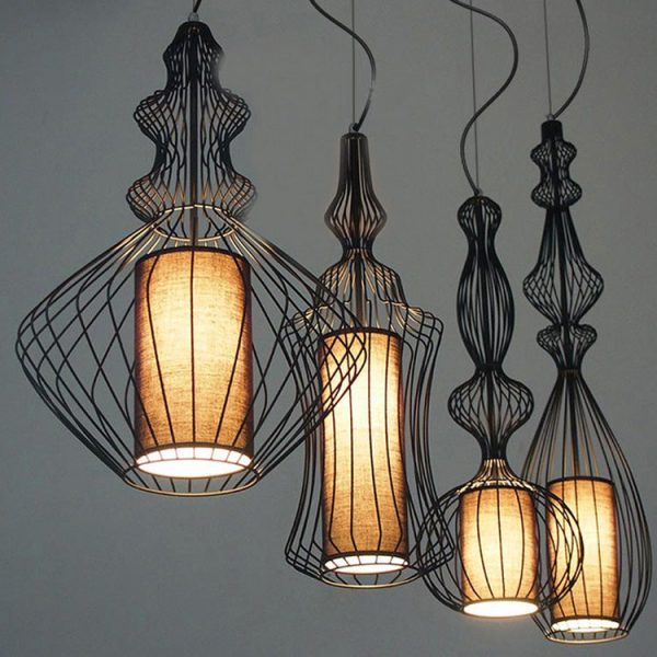 Contemporary Industrial Cage Iron Fabric 1-Light Pendant Light For Living Room - Image 2
