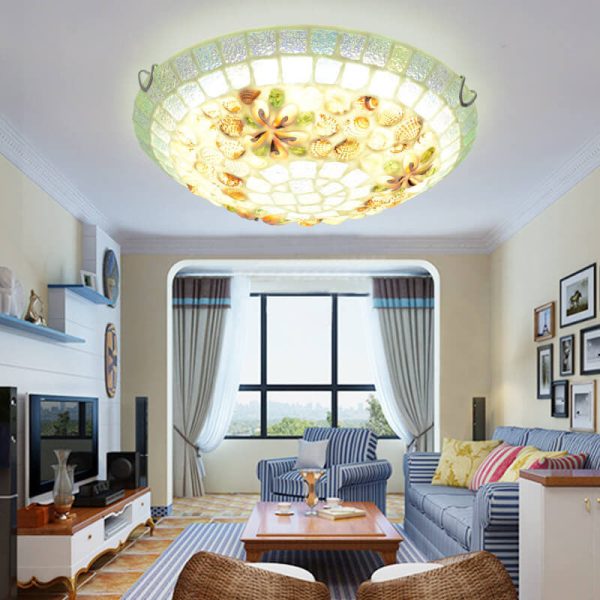 Tiffany Creative Mosaic Shells 1-Light Flush Mount Ceiling Light - Image 3