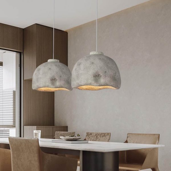 Contemporary Nordic Rough Rock Texture Semicircular 1-Light Pendant Light for Dining Room - Image 11