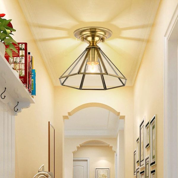 European Luxury Brass Glass Cone 1-Light Semi-Flush Mount Ceiling Light - Image 30