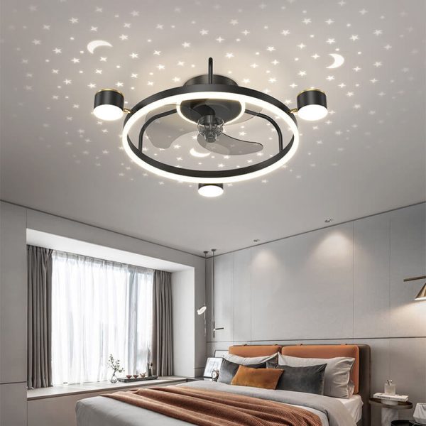 Modern Luxury Round Starry Sky Projection LED Flush Mount Ceiling Fan Light - Image 11