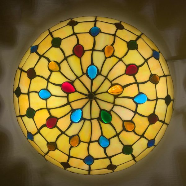 Traditional Tiffany Round Shell Bead Stained Glass 2-Light Flush Mount Ceiling Light For Hallway - Image 31