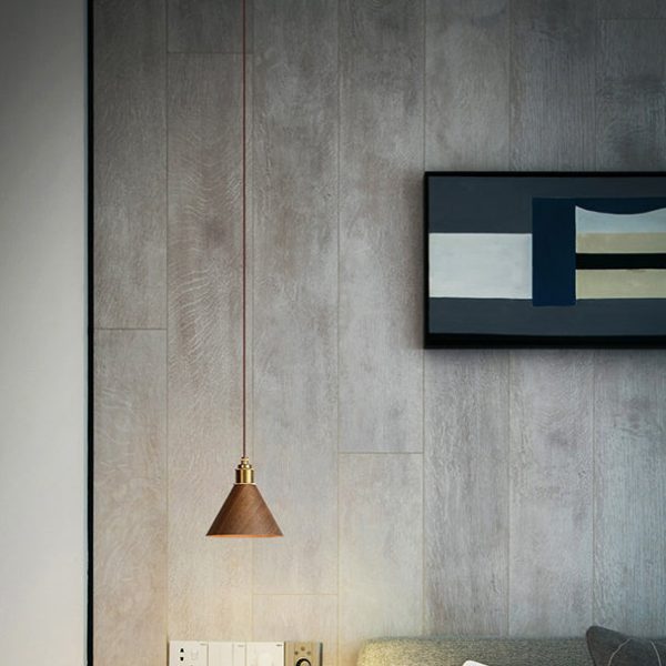 Nordic Minimalist Solid Wood Cone Copper 1-Light Pendant Light - Image 6