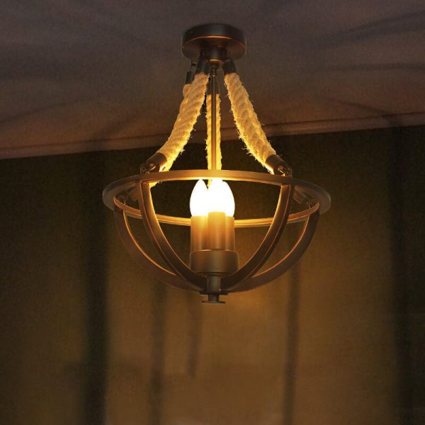 Vintage Industrial Iron Twine 3-Light Island Light Chandelier - Image 11