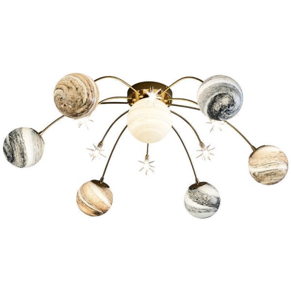 Contemporary Nordic Kids Iron Glass Ball Earth Planet 13-Light Semi-Flush Mount Ceiling Light For Bedroom - Image 8
