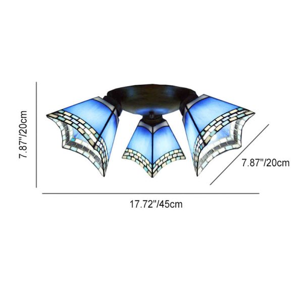 Tiffany Light Luxury Stained Glass Horn 3-Light Semi-Flush Mount Lighting - Image 3