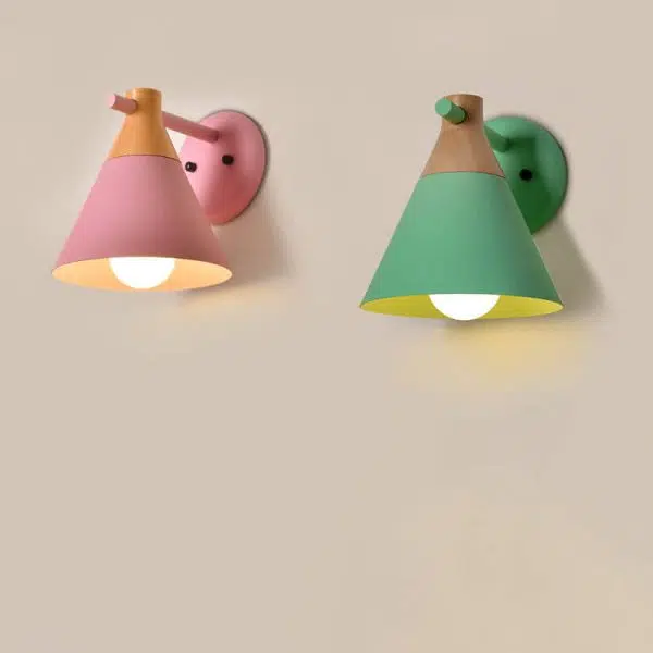 Nordic Solid Wood Macaron Cone Shade 1-Light  Wall Sconce Lamp - Image 2