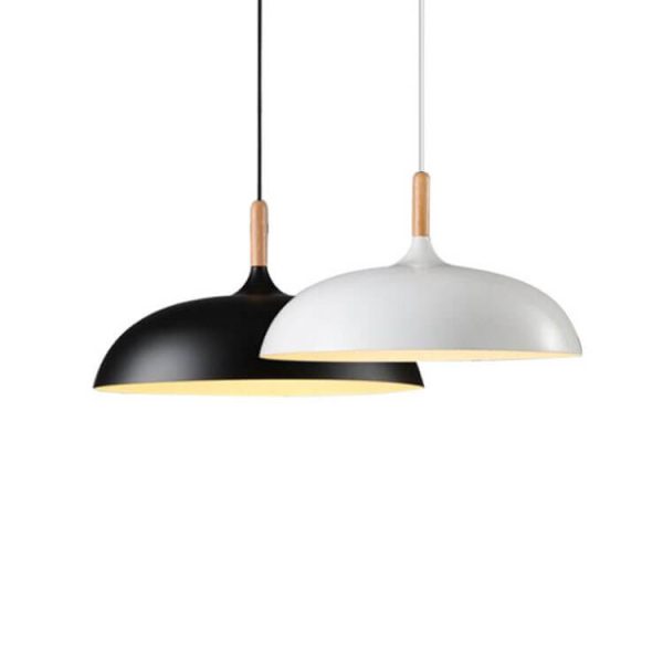 Modern Metal Wooden Top 1-Light Dome Pendant Light - Image 7