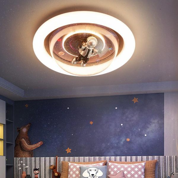 Contemporary Creative Cartoon Planet Resin Astronaut Acrylic Round Shade LED Kids Flush Mount Ceiling Light For Bedroom - Image 5