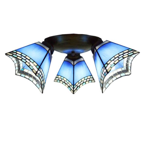 Tiffany Light Luxury Stained Glass Horn 3-Light Semi-Flush Mount Lighting - Image 6