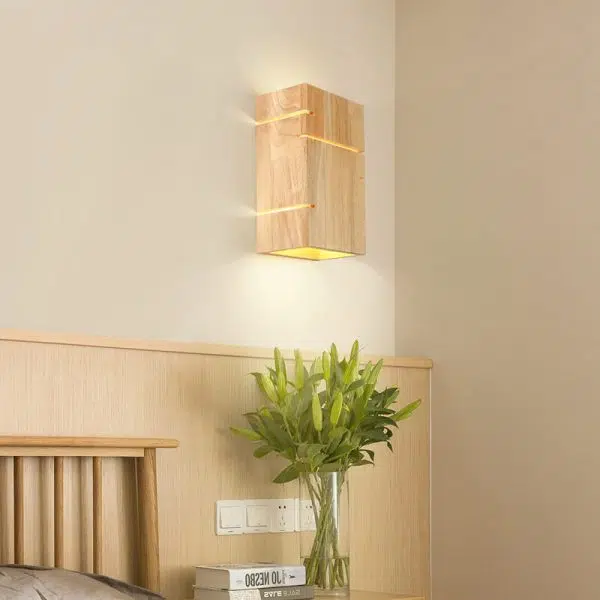 Japanese Minimalist Wooden Square 2-Light Wall Sconce Lamp - Image 10