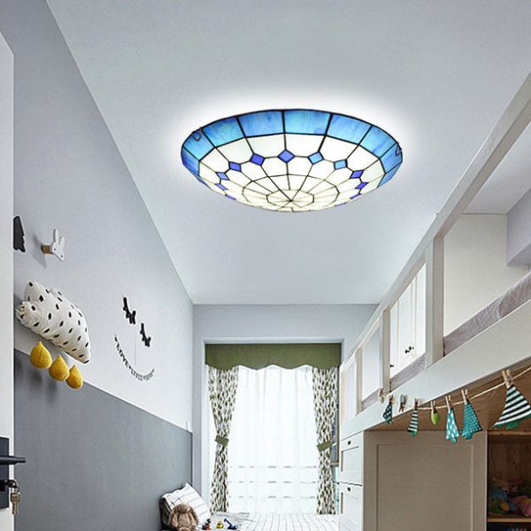 Traditional Tiffany Mediterranean Stained Glass Dome 2-Light Flush Mount Ceiling Light For Hallway - Image 2
