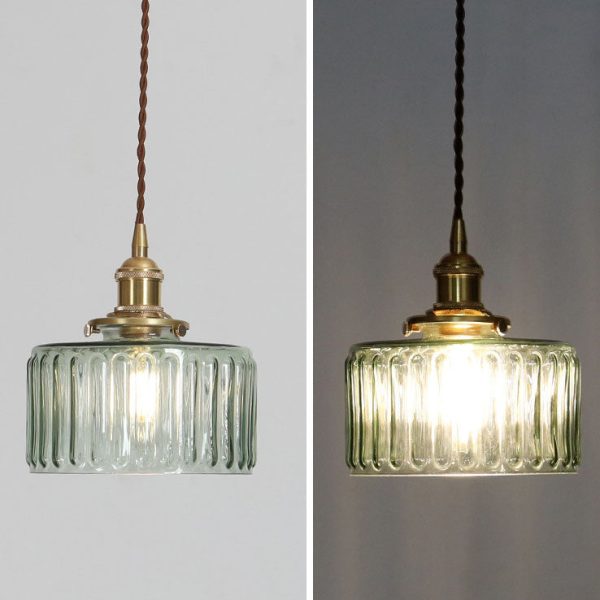 Japanese Vintage Brass Glass Round Jar 1-Light Pendant Light - Image 13