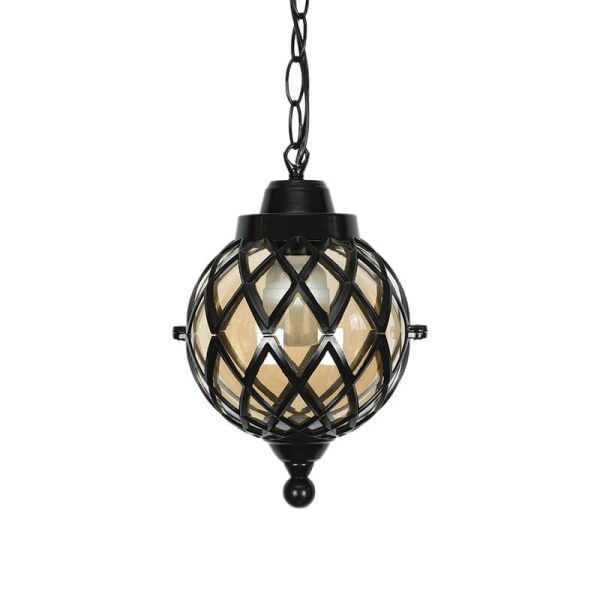 European Vintage Round Ball Die-Cast Aluminum Glass Waterproof Outdoor 1-Light Pendant Light - Image 15