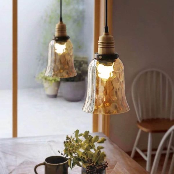 Nordic Vintage Amber Water Pattern Glass Dome 1-Light Pendant Light - Image 6