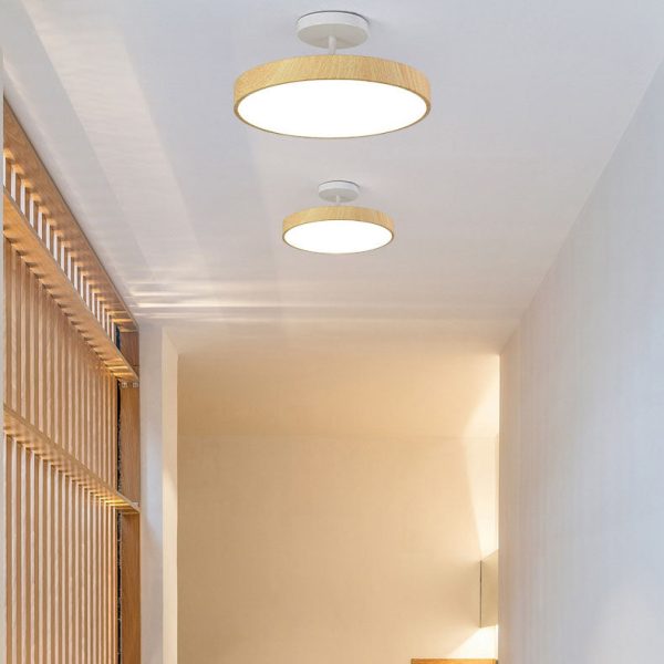 Japanese Wabi-sabi Minimalist Wood Grain Round LED Semi-Flush Mount Light - Image 2