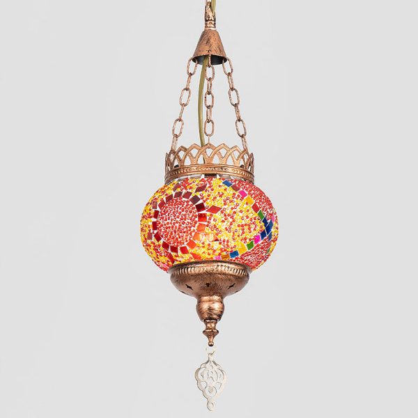 Contemporary Boho Iron Frame Stained Glass Ball Shade 1-Light Pendant Light For Living Room - Image 5