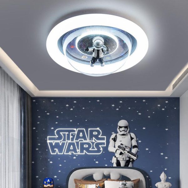 Contemporary Creative Cartoon Planet Resin Astronaut Acrylic Round Shade LED Kids Flush Mount Ceiling Light For Bedroom - Image 2
