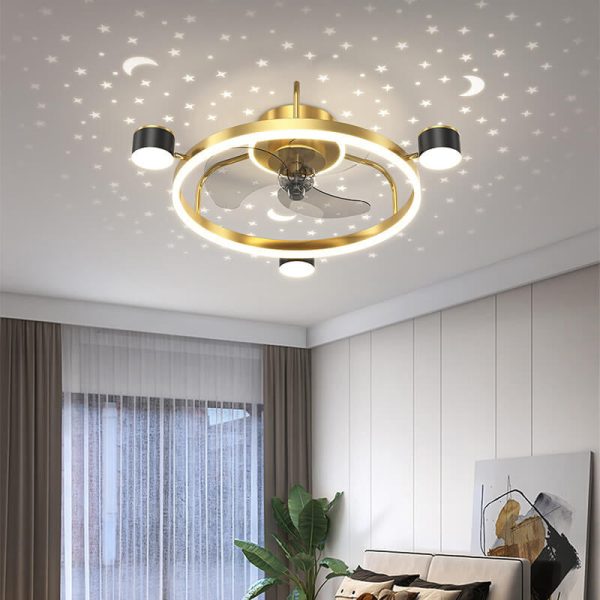 Modern Luxury Round Starry Sky Projection LED Flush Mount Ceiling Fan Light - Image 10