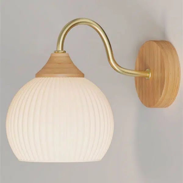 Nordic Striped Glass Round Log Wood 1-Light Wall Sconce Lamp - Image 20