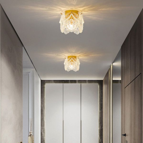 French Palace Glass Pearl Chain Cylinder 1-Light Semi-Flush Mount Ceiling Light - Image 10