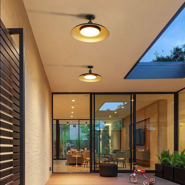 Contemporary Scandinavian Carbonized Steel Round Waterproof 1-Light Semi-Flush Mount Ceiling Light For Outdoor Patio - Image 2