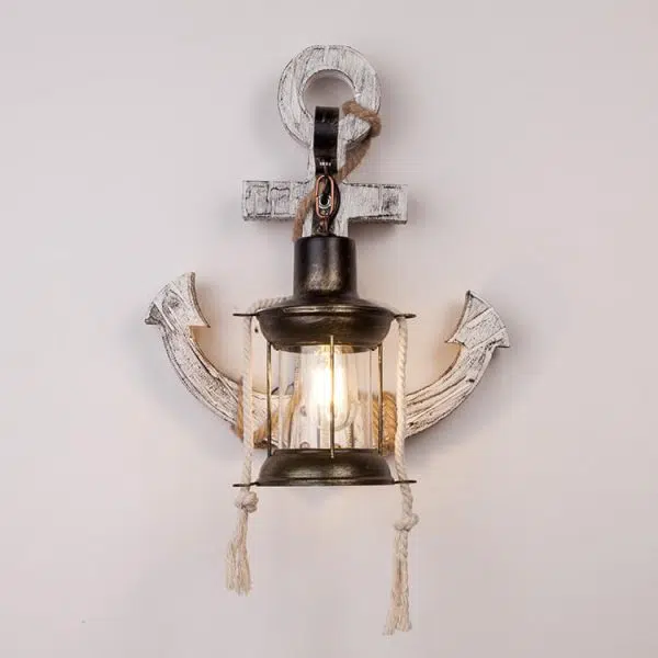 Industrial Vintage Boat Anchor Solid Wooden 1-Light Wall Sconce Lamp - Image 13