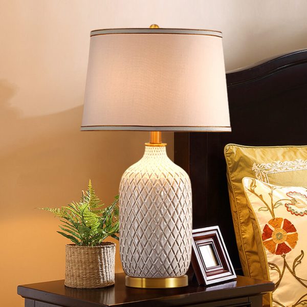 European Vintage Striped Ceramic Base Fabric 1-Light Table Lamp - Image 12