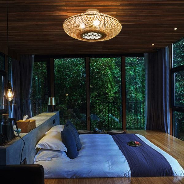 Japanese Bamboo Weaving Round Flying Saucer 3-Light Semi-Flush Mount Light - Image 9