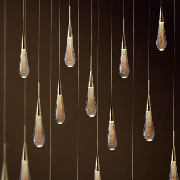 Contemporary Scandinavian Water Drops Hardware Glass LED Pendant Light For Bedroom - Image 11