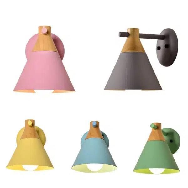 Nordic Solid Wood Macaron Cone Shade 1-Light  Wall Sconce Lamp - Image 3