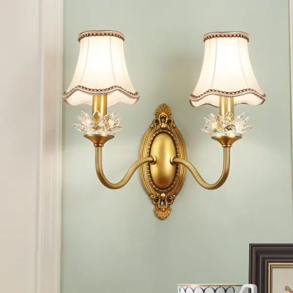 European Luxury Fabric Brass Carved 1/2 Light Wall Sconce Lamp - Image 34