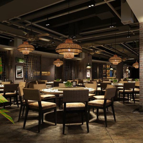 Japanese Vintage Triple Bamboo Weaving 1-Light Pendant Light - Image 12