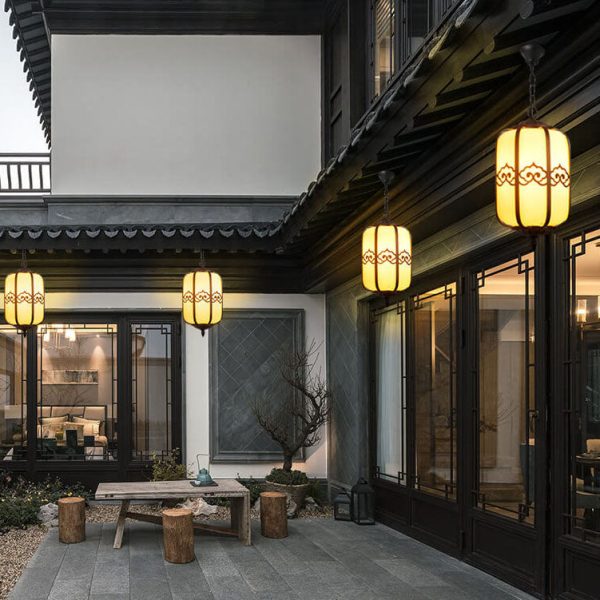 Modern Chinese Marble Lantern Outdoor Waterproof 1-Light Pendant Light - Image 2