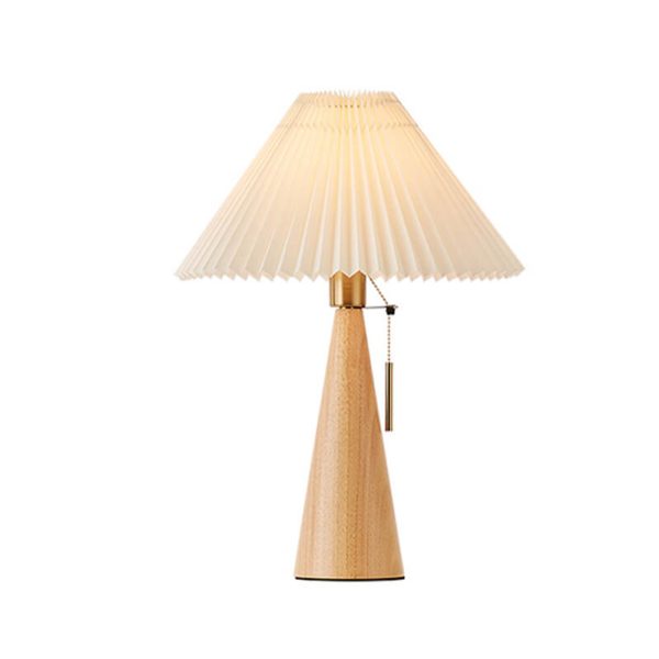 Japanese Minimalist Vintage Pleated Wooden Fabric LED Table Lamp - Image 11