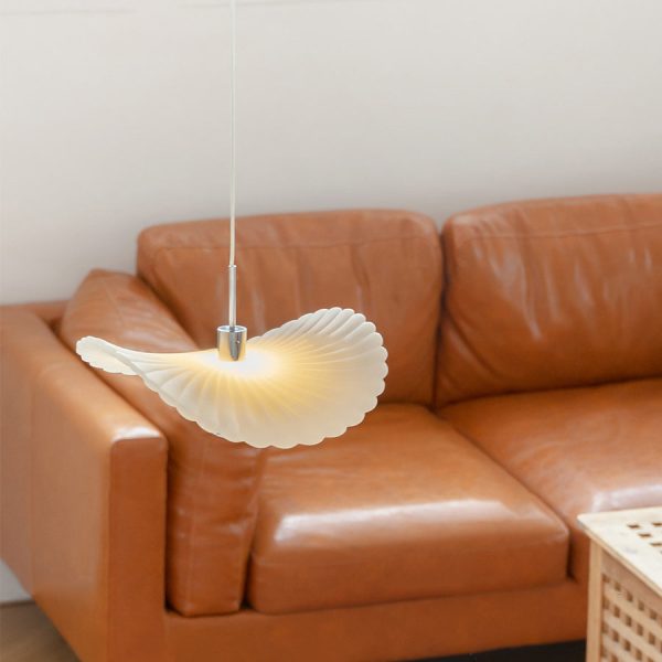Modern Art Deco Cream Pleated Lotus Leaf Resin Shade LED Pendant Light For Living Room - Image 2