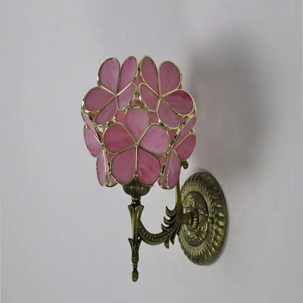 European Vintage Tiffany Flower Shaped Glass Metal 1-Light Wall Sconce Lamp - Image 22