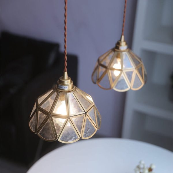 Japanese Vintage Cone Geometric Glass Copper 1-Light Pendant Light - Image 12