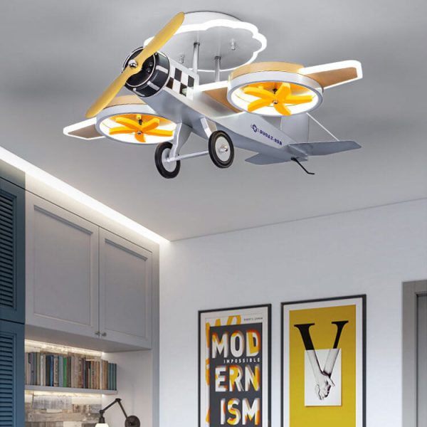 Creative Cartoon Airplane Iron Acrylic LED Kids Semi-Flush Mount Ceiling Light - Image 12