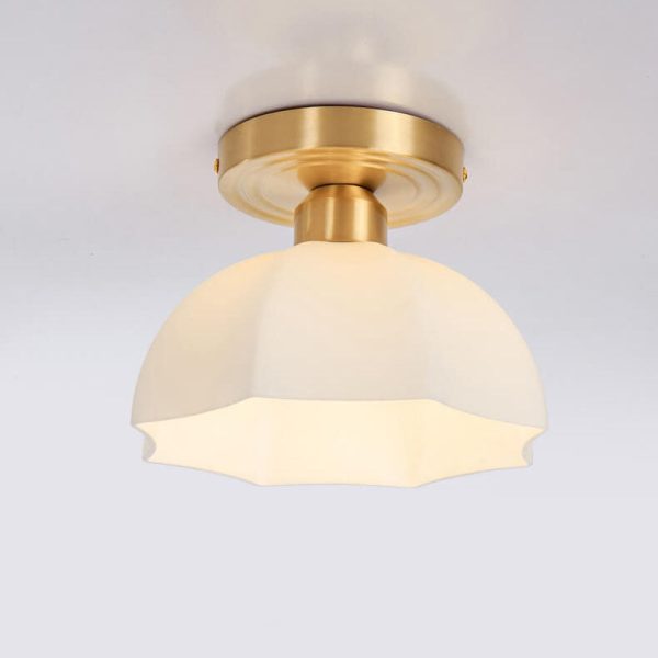Japanese Vintage Brass Glass Dome 1-Light Semi-Flush Mount Ceiling Light - Image 3