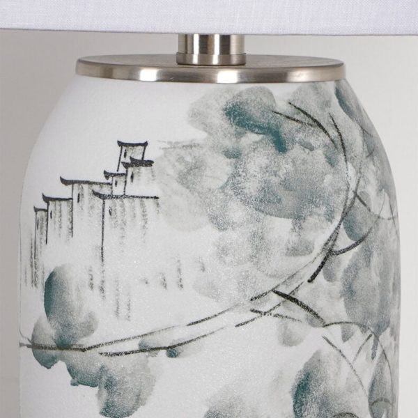 Modern Chinese Ink Painting Ceramic Fabric 1-Light Table Lamp - Image 9