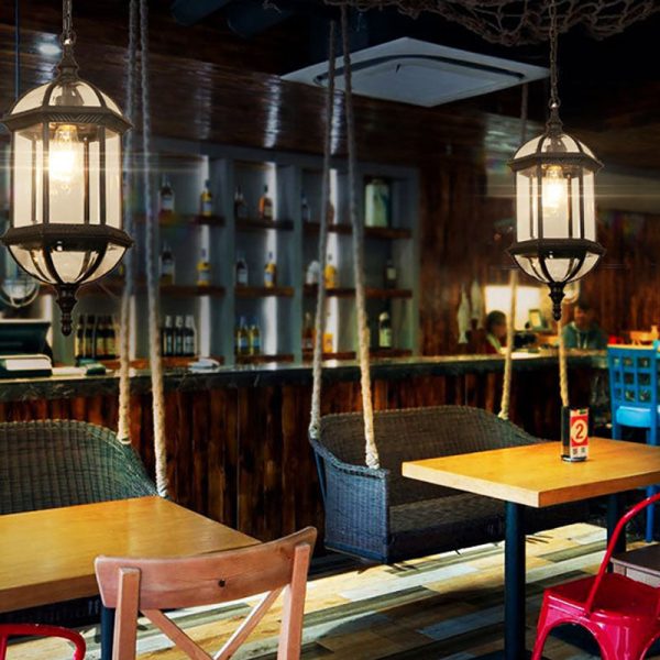 Contemporary Retro Hexagonal Lantern Glass Aluminum 1-Light Waterproof Pendant Light For Outdoor Patio - Image 18