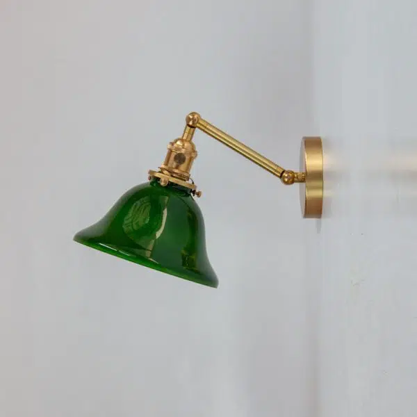 Vintage Green Glass Brass 1-Light Wall Sconce Lamp - Image 2
